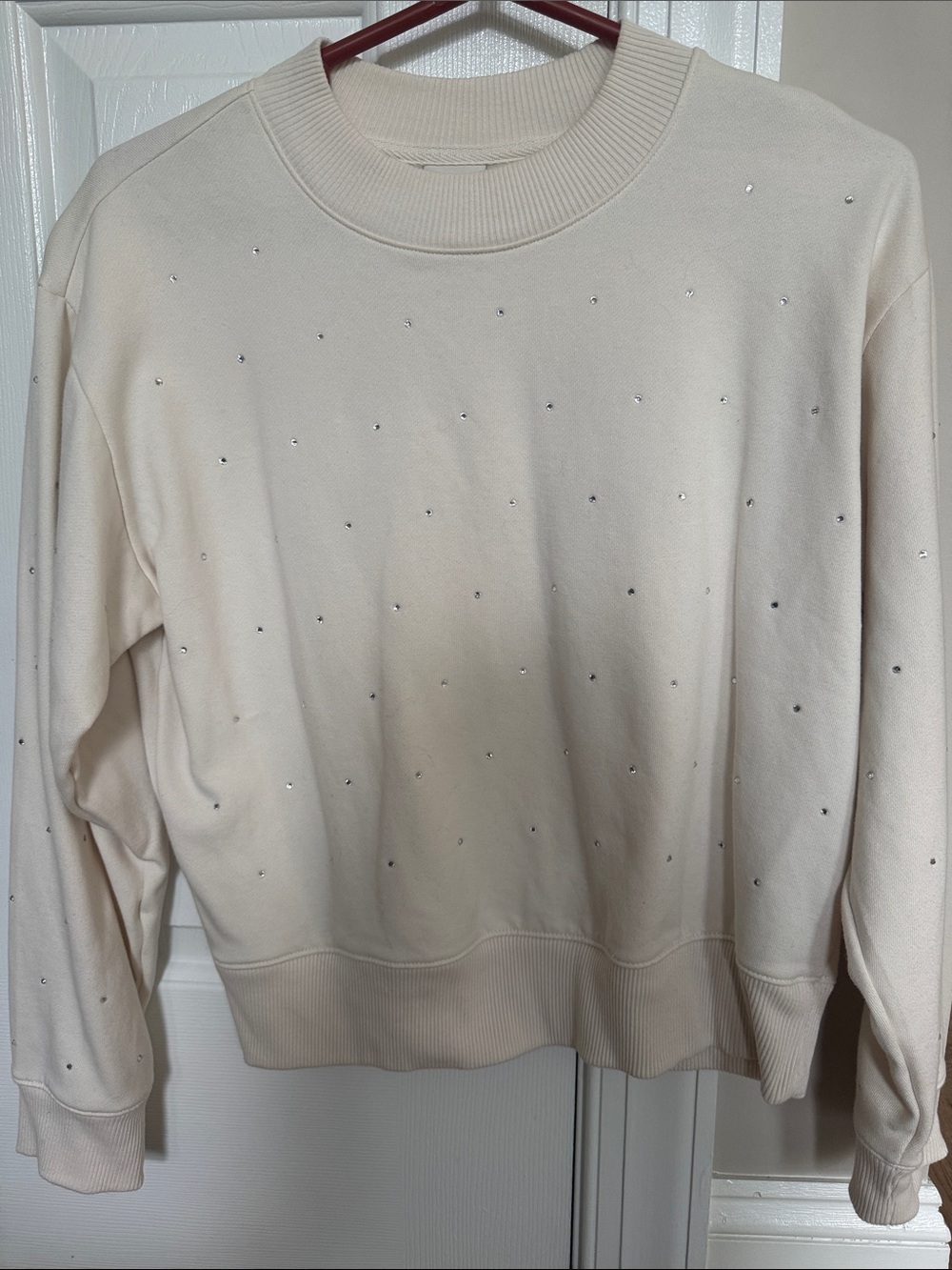 a new day Cream Crewneck Sweater with Rhinestone Dots